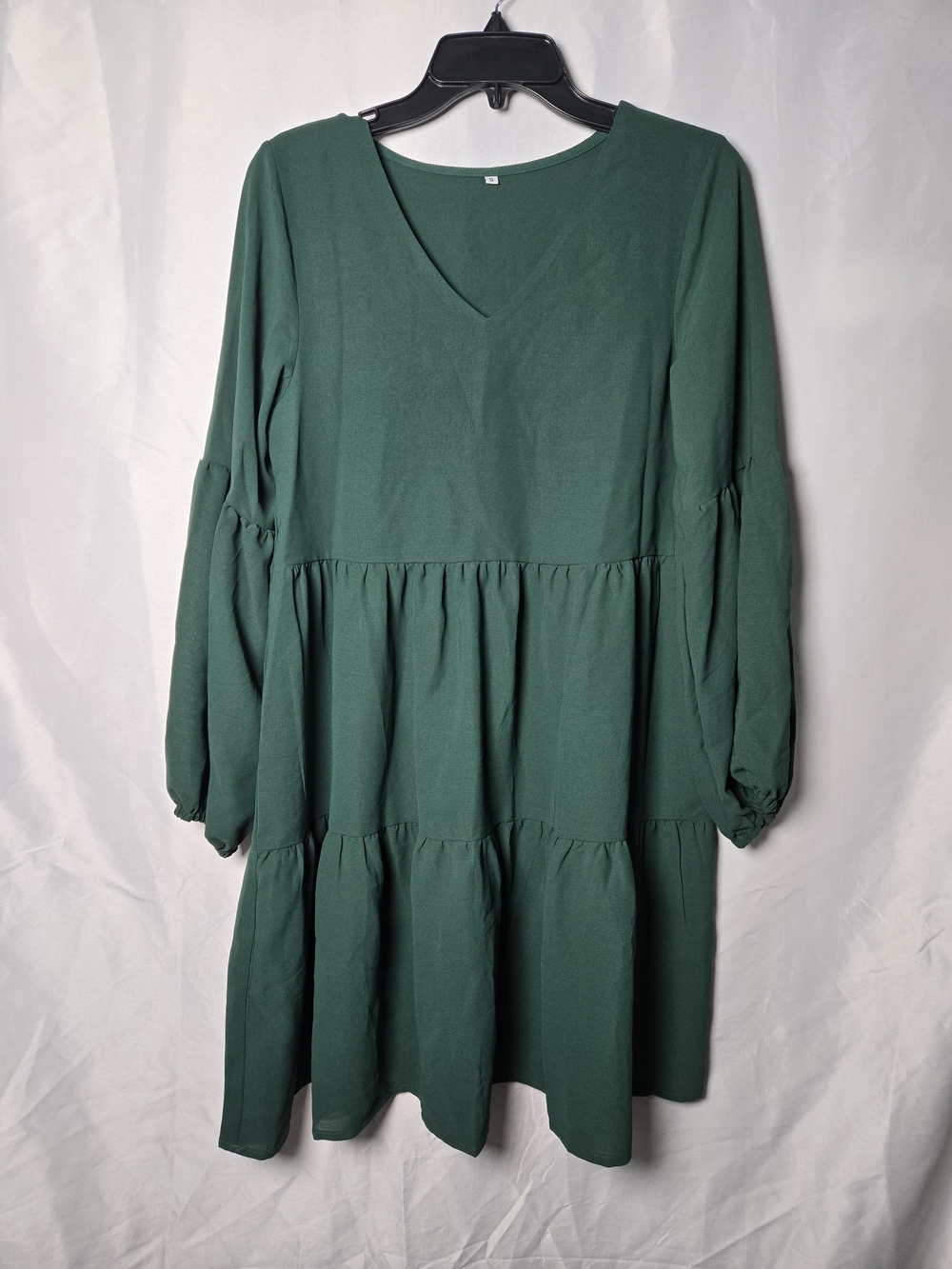 Long Sleeve Tiered V-Neck Dress in Forest Green